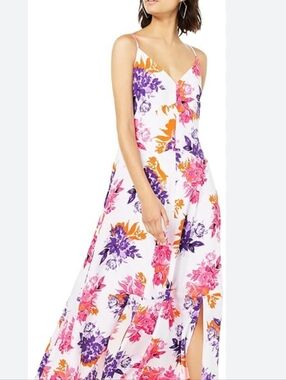 Bar III White Maxi Dress with Pink, Purple & Orange Floral Print